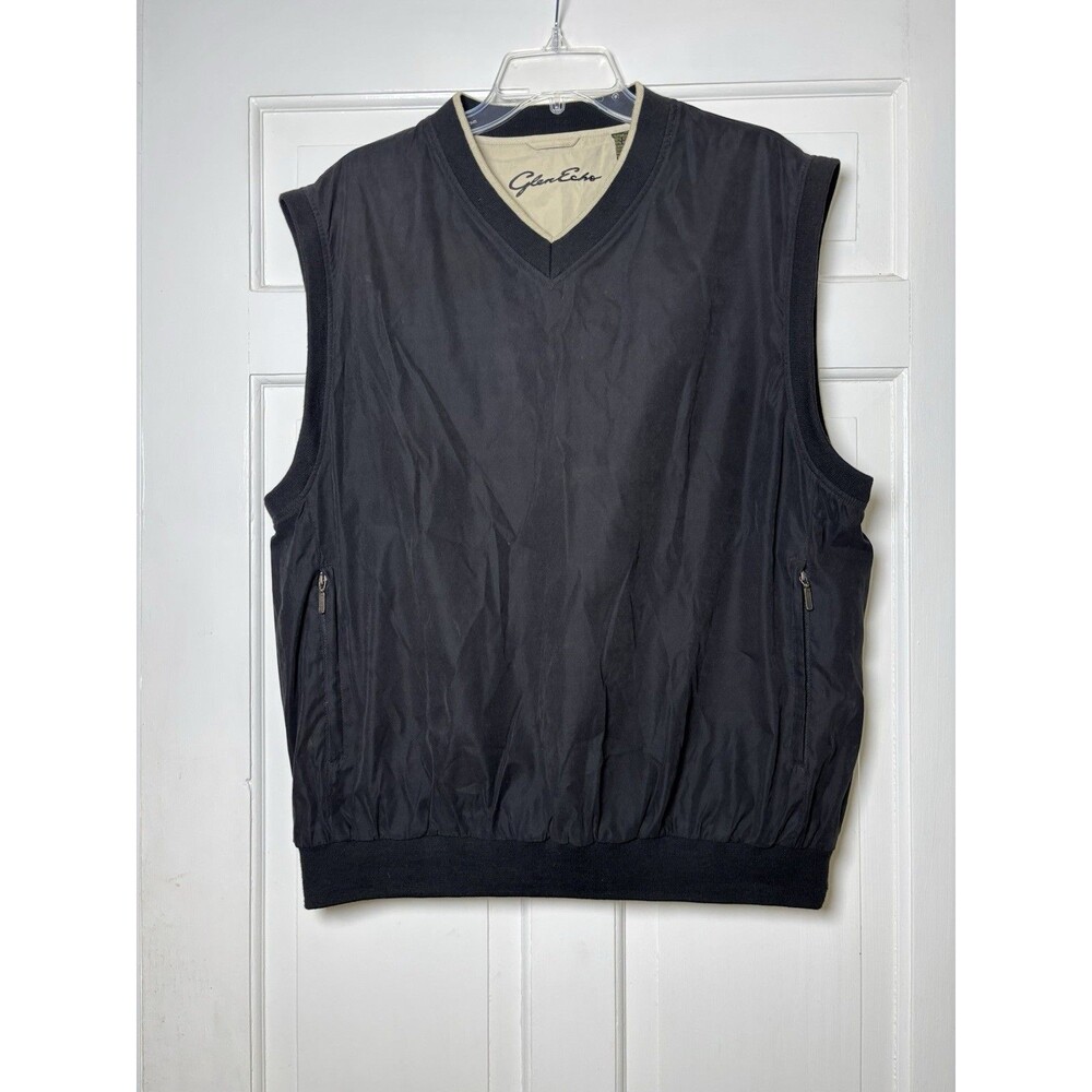 Glen Echo Black Golf Pullover Windbreaker Vest Men’s L Lightweight Zip Pockets
